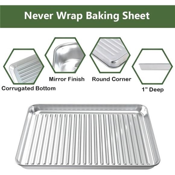 ROTTAY Baking Sheet with Rack Set (2 Pans + 2 Racks), Stainless Steel Cookie - Picture 13 of 16